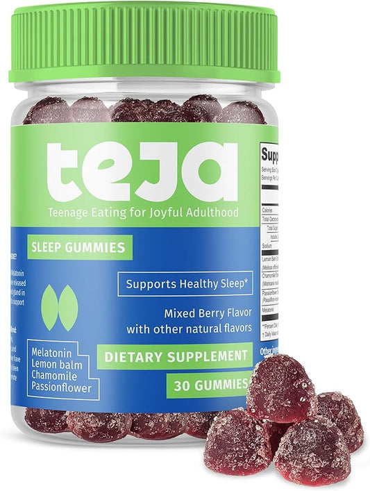 TEJA Sleep Support Gummies for Teens and Adults, 0.3mg Melatonin Chewable Gummy, Melatonin Chewable, 30 Gummies