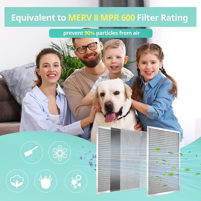14x24x1 Electrostatic Air Filter, Washable & Reusable Aluminum AC/HVAC Furnace Filter, MERV 8, Lasts a Lifetime, Healthier Home or Office(Actual Size: 13.38"x23.38"x0.86")
