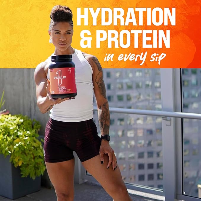 Rule 1 Clear Whey Isolate - 20g All-whey Isolate Protein, Over 9g EAAs, 300mg of Electrolyte Minerals, 90 Calories, Light, Crisp, and Refreshing Taste (27 Servings, Peach Mango)