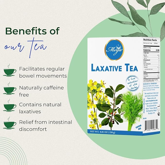 Merja Herbs Laxative Herbal Tea - Tea for Colon Cleanse - Mediterranean Loose Tea - Caffeine Free - 100% Natural & Premium Quality 250gr 8.82 oz