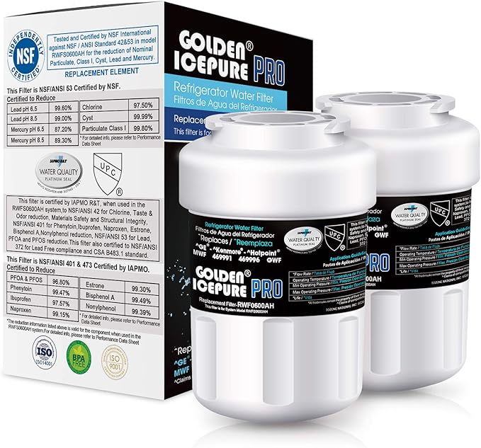GOLDEN ICEPURE Replacement for GE SmartWater FMG-1, WFC1201, MWFA, MWFP, PF8, RWF1060, Kenmore 469991, GWF, GWFA, RWF0600A, GSE25GSHECSS, 197D6321P006 Refrigerator 2PACK