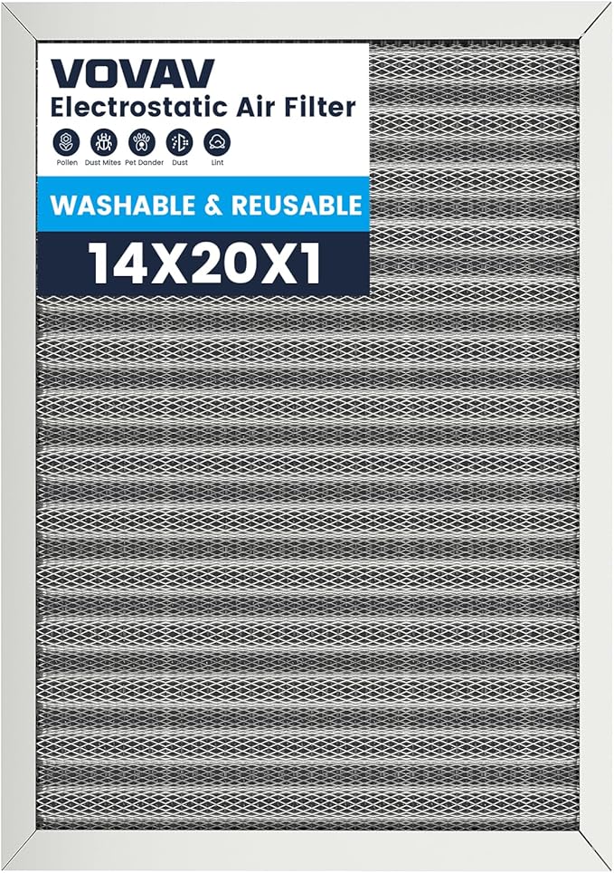 14x20x1 Air Filter-MERV 8, Washable & Reusable Electrostatic Air Filter, AC/HVAC Furnace Filter, Lasts a Lifetime, Permanent Filter, Breathe FresherHome And Office Actual Size:13.5x19.5x1 Inch