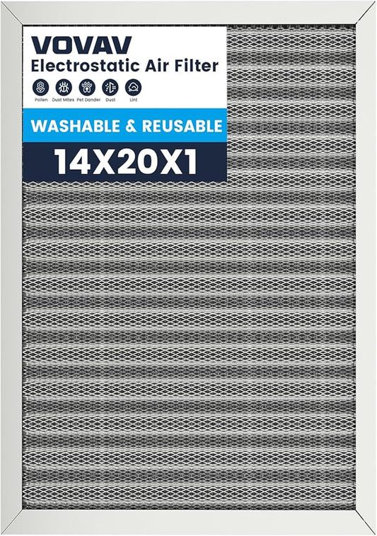 14x20x1 Air Filter-MERV 8, Washable & Reusable Electrostatic Air Filter, AC/HVAC Furnace Filter, Lasts a Lifetime, Permanent Filter, Breathe FresherHome And Office Actual Size:13.5x19.5x1 Inch