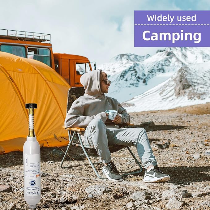 lifeegrn RV Water Filter with Hose Protector, Inline Water Filter, Reduces Bad Taste, Odors, Chlorine and Sediment in Drinking Water, White(2 Packs)