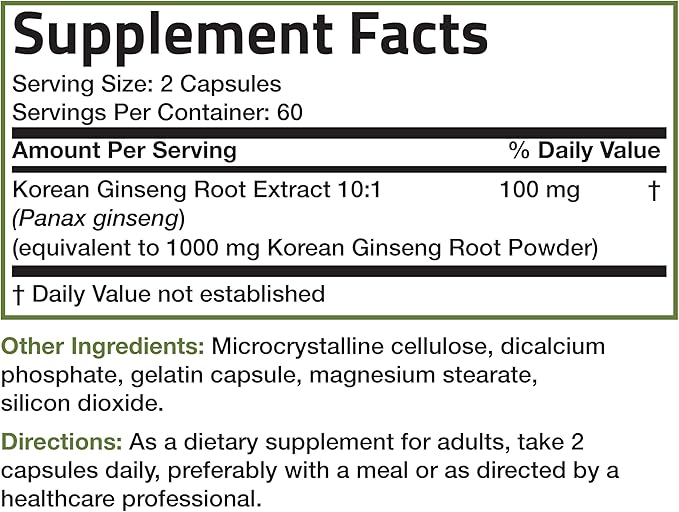 Bronson Korean Panax Ginseng Supports Energy, Endurance & Vitality + Memory and Mental Performance, 120 Capsules