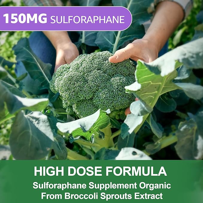 150mg Liposomal Sulforaphane Supplement from Broccoli Sprouts Extract - Sulforaphane with Myrosinase, Vitamin C, E | Broccoli Sprout Supplement for Antioxidant, Detox & Cellular Health | 60 Counts