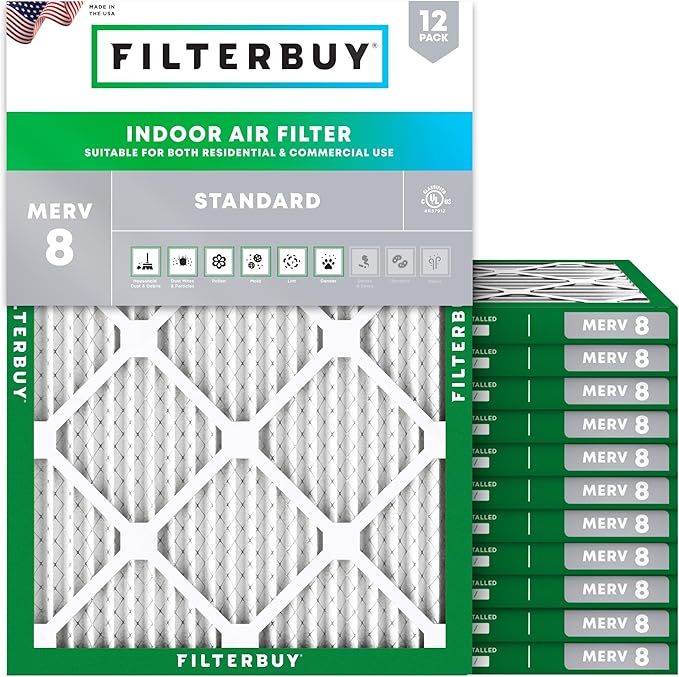 Filterbuy 24x28x1 Air Filter MERV 8 (MPR 700) Dust Defense Replacement (12-Pack), Electrostatic Pleated HVAC AC Furnace Filters, Made in USA (Actual Size: 23.50 x 27.50 x 0.75)