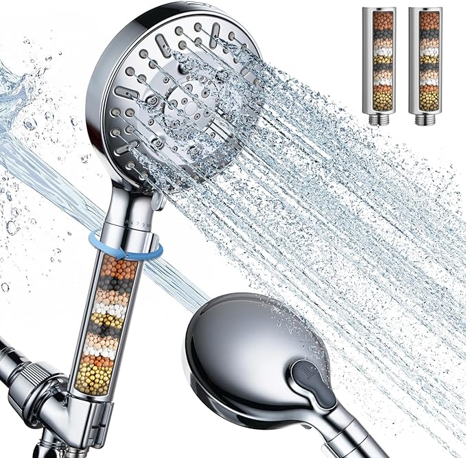 Filtered Shower Head with Handheld,High Pressure 9-Spray Showerhead - Water Softener with Filter Beads for Hard Water,Removes Chlorine, Reduces Dry & Itchy Skin,Anti-Clog Nozzles,Flow Regulation