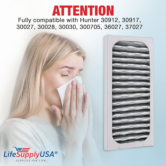 LifeSupplyUSA True HEPA Filter Replacement Compatible with Hunter 30912 30917 30027 30028 30030 300705 36027 37027 Air Purifier