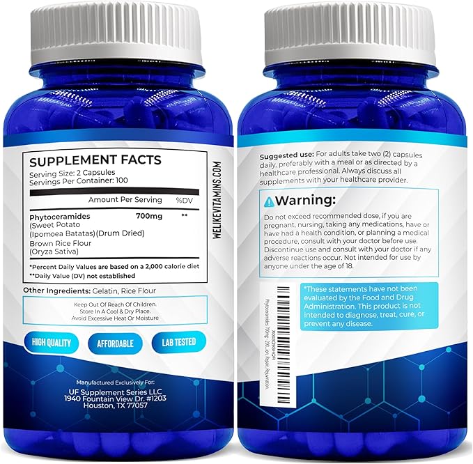 We Like Vitamins Phytoceramides 700mg - 200 Capsules All Natural Wheat Free and Plant Based - Phytoceramide Supplement - 700 mg per Serving - Skin Hydration, Repair, Rejuvination