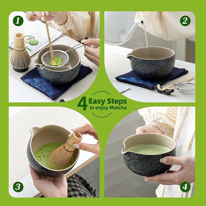 TEANAGOO 9 Pcs Matcha Whisk Set,Ceramic Matcha Set,Matcha Kit for Ceremony,Matcha Tea Set for Making Breakfast/Matcha Latte,Matcha Whisk and Bowl Set with 2 Matcha Cups(7.2oz),Gift for Matcha Lover