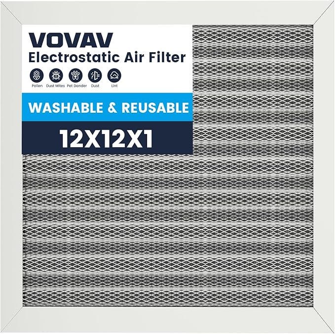 12x12x1 Air Filter-MERV 8, Washable & Reusable Electrostatic Air Filter, AC/HVAC Furnace Filter, Lasts a Lifetime, Permanent Filter, Breathe FresherHome And Office Actual Size:11.69x11.69x1 Inch