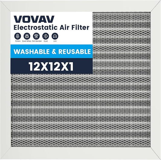 12x12x1 Air Filter-MERV 8, Washable & Reusable Electrostatic Air Filter, AC/HVAC Furnace Filter, Lasts a Lifetime, Permanent Filter, Breathe FresherHome And Office Actual Size:11.69x11.69x1 Inch