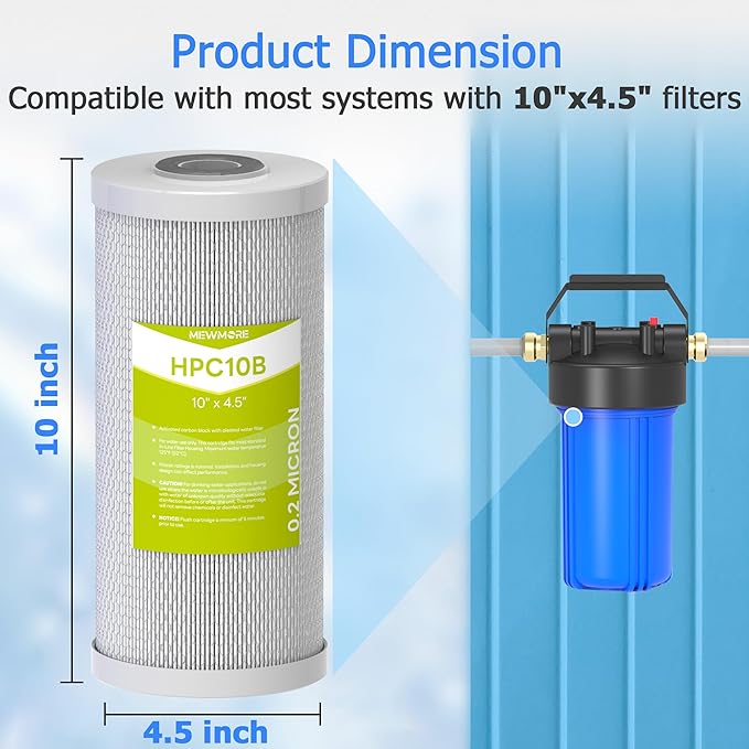 0.2 Micron 10" x 4.5" Water Filter with Pleated Polyester & Activated Carbon Block Composite Water Filter, Compatible with HHB10 and 10" Big Housings for Whole House, RVs, Boats - 2 Pack