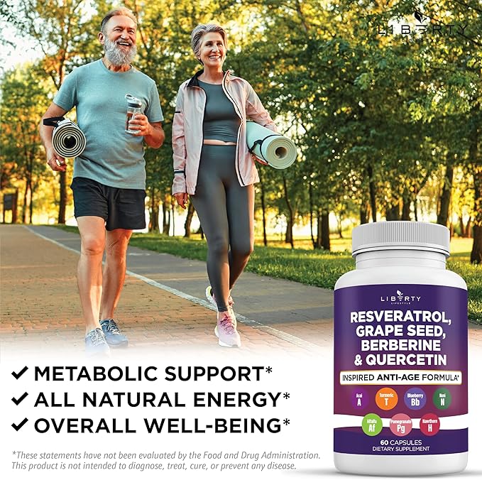 Resveratrol, Berberine, Grape Seed Extract, Quercetin, Polyphenol Supplement for Women and Men with Noni Extract, N-Acetyl Cysteine, Acai Extract (60 Count)
