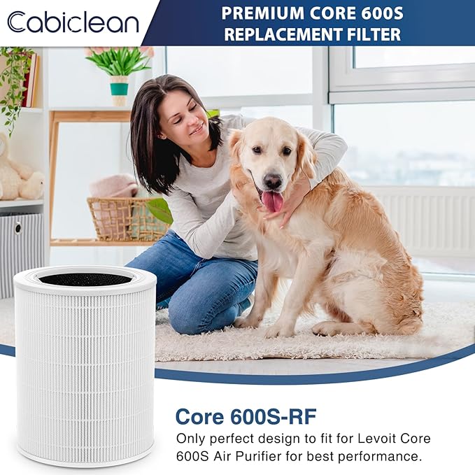 Core 600S Replacement Filter for LEVOIT Core 600S & Core 600S-P Air Purifier, 3-in-1 HEPA Filter Core 600S-RF Replacement Filter for Home Large Room, 2 Pack, White