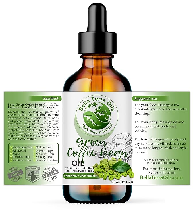 Bella Terra Oils - Green Coffee Bean Oil 4oz - Unveiling the Nutritional Treasure of Coffee Seed Oil, Ideal for Skin Hydration and Vitality