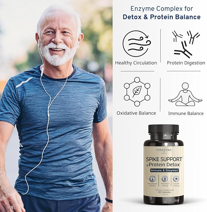 Spike Protein Detox - Curcumin 1000 mg, Bromelain 500 mg, Nattokinase 2000 FU - Enzyme Complex for Detox & Protein Balance, Ultimate Spike Support Supplement - 90 Capsules