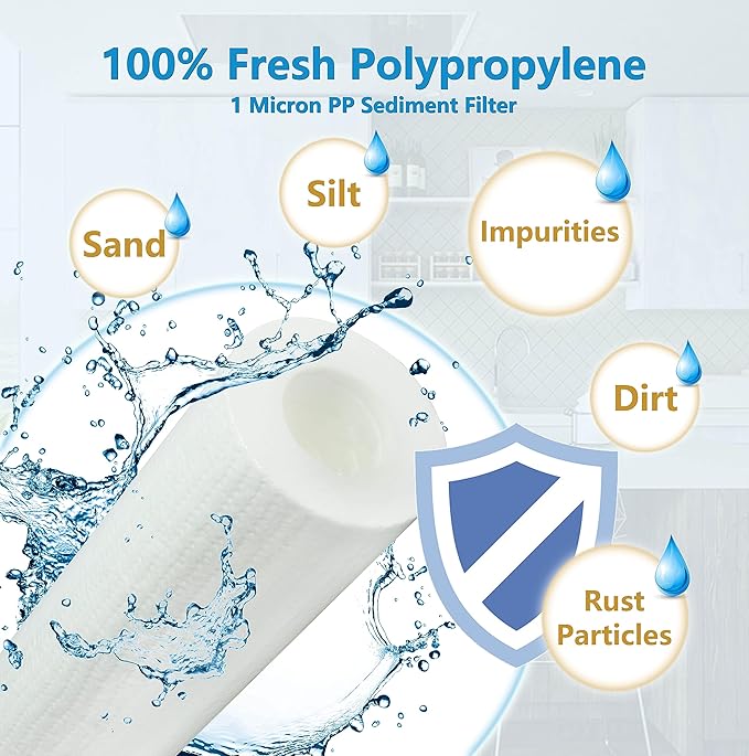 External RV Dual Replacement Water Filters - 10" x 2.5" 1 Micron PP Sediment Filter and Activated Carbon Block Water Filter - Replacement Cartridges
