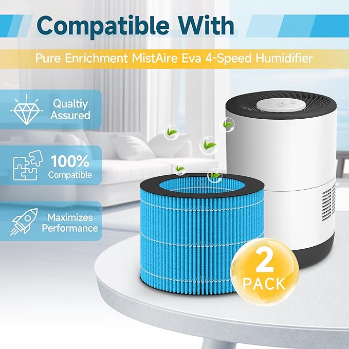 2 Pack PEHUMEVA Replacement Humidifier Filter Compatible with Pure Enrichment MistAire Eva - Mist-Free Evaporative Humidifier (2.8L) (Model: PEHUMEVA)