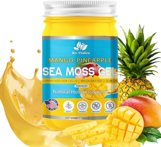 Sea Moss Gel by BioVitalica - Irish sea Moss raw Organic - Premium Quality - Dr Sebi, Vegan superfood for Cells - 100% Natural Seamoss Gel - (Pack of 1, Mango-Pineapple)