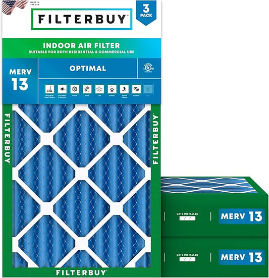 Filterbuy 16x25x4 Air Filter MERV 13 (MPR 1900) Health Defense Replacement (3-Pack), Electrostatic Pleated HVAC AC Furnace Filters, Made in USA (Actual Size: 15.50 x 24.50 x 3.63)