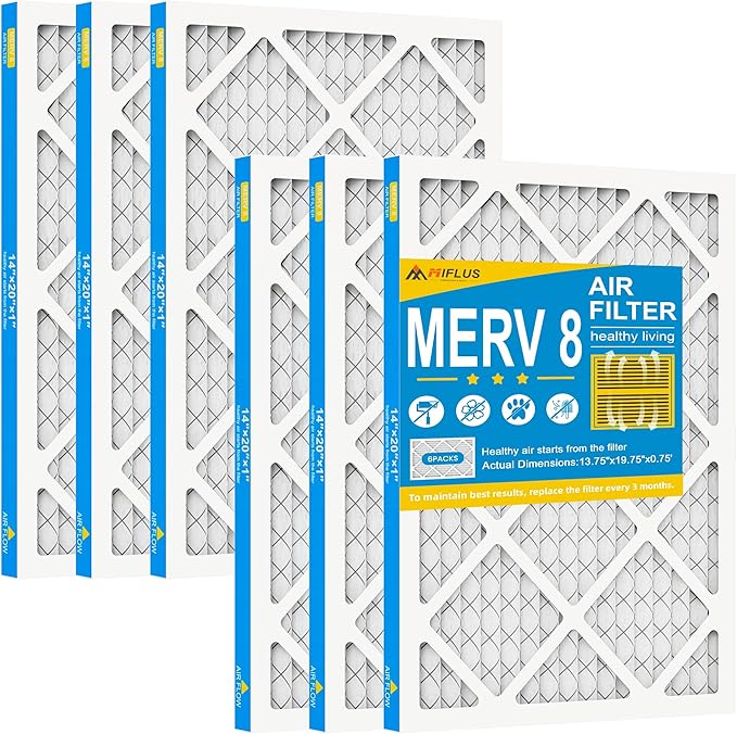 14x20x1 Air Filter,MERV 8,Furnace Air Filter for HVAC,Dust Defense-6packs by MIFLUS