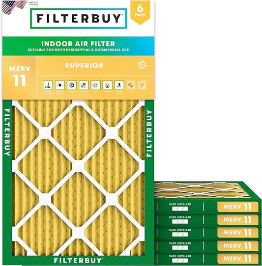 Filterbuy 8x24x1 Air Filter MERV 11 (MPR 1200) Allergen Defense Replacement (6-Pack), Electrostatic Pleated HVAC AC Furnace Filters, Made in USA (Actual Size: 8.00 x 24.00 x 0.75)