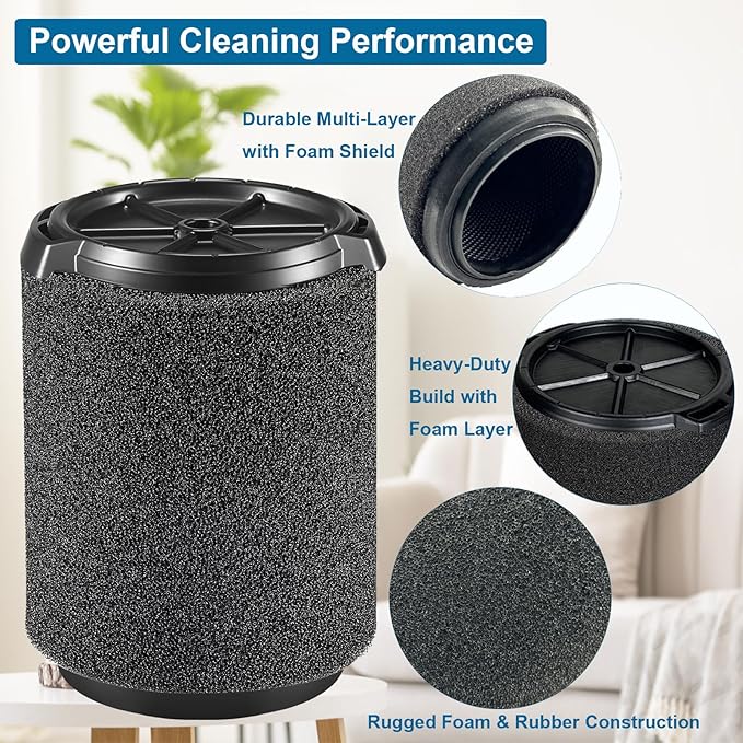 2 Pack VF7000 Replacement Filter for Ridgid Shop Vac, Compatible with Ridgid 5-20 Gallon and Husky 6-9 Gallon Wet/Dry Vacuum Cleaners Replacement Filters, Foam Wet Application Filter