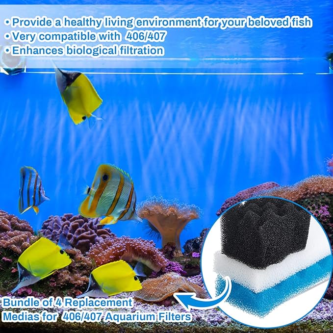 18 Pcs Bio Foam Set Compatible with Fluval 406/407 Aquarium Filters Compatible with Aquarium Filters Including Blue White Black Bio Foam for Replacement Filter Media Kit
