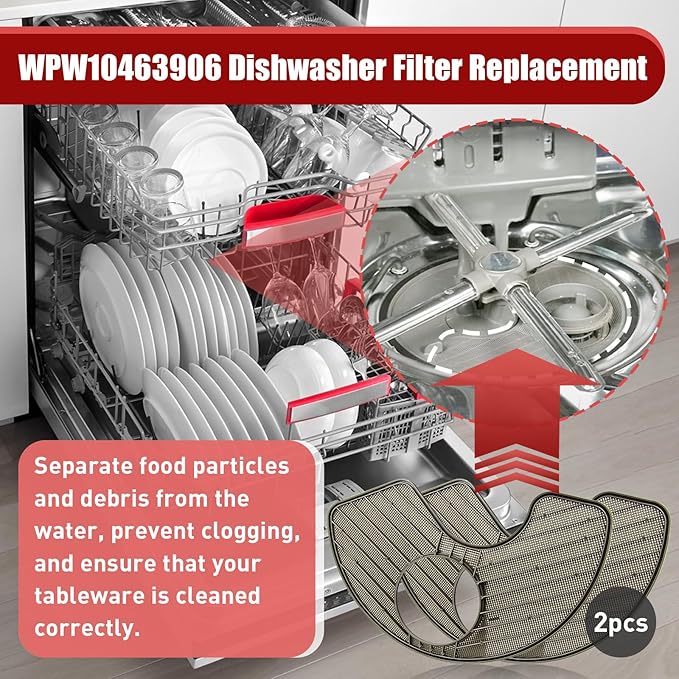 2-Pack WPW10463906 Dishwasher Screen Filter- Compatible with Whirlpool KitchenAid Amana Maytag Kitchen Dishwashers - Replaces WPW10195360,2312301,PS11755148,AP6021820