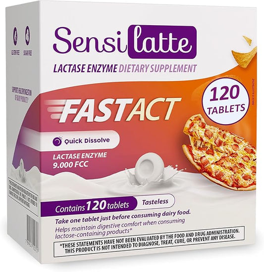 Lactase Enzyme 120 Tablets No Flavor - 9.000 FCC - Sensilatte – Quick Dissolution – Helps with Digestive Comfort – Prati Donaduzzi