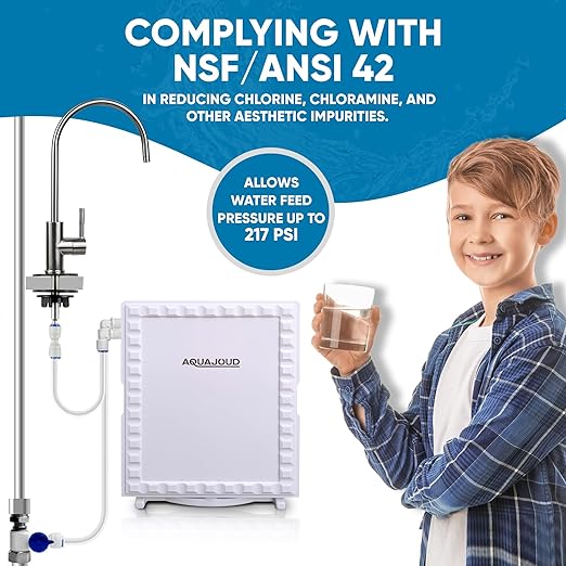Tankless Under-Counter Water Filter System - 5-Stage Filtration Removes Odor & Chlorine, Includes Chrome Faucet - Ideal for Under Sink, Refrigerators, Coffee & Ice Makers