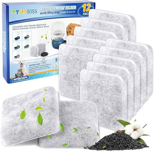 Dog Water Bowl Filter Replacement Compatible with Petmate Replendish Mason Gravity Water Bowl for Dogs, Automatic Dispenser Filter, Cat Water Filter for Pet Gravity Waterer Bowls-12pack