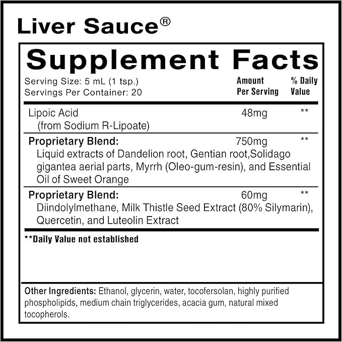Quicksilver Scientific Liver Sauce - Liposomal Liver Detox with DIM, Quercetin, Lipoic Acid, Milk Thistle and Dandelion Root Supplement - Supports Bile & Toxin Momentum (100 ml / 3.38 oz)