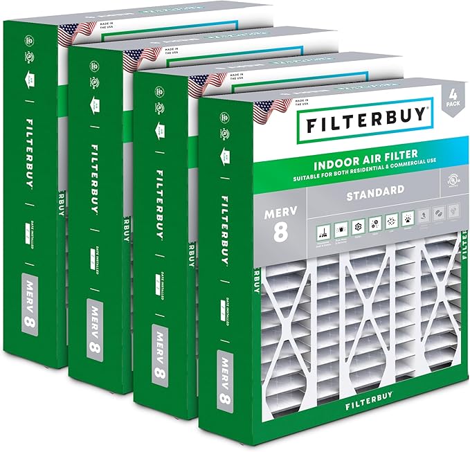 Filterbuy 20x25.25x3.5 Air Filter MERV 8 (MPR 700) Dust Defense Replacement (4-Pack), Pleated HVAC AC Furnace Filters for Aprilaire Space-Gard 102/2120 (Actual Size: 19.94 x 25.38 x 3.75)