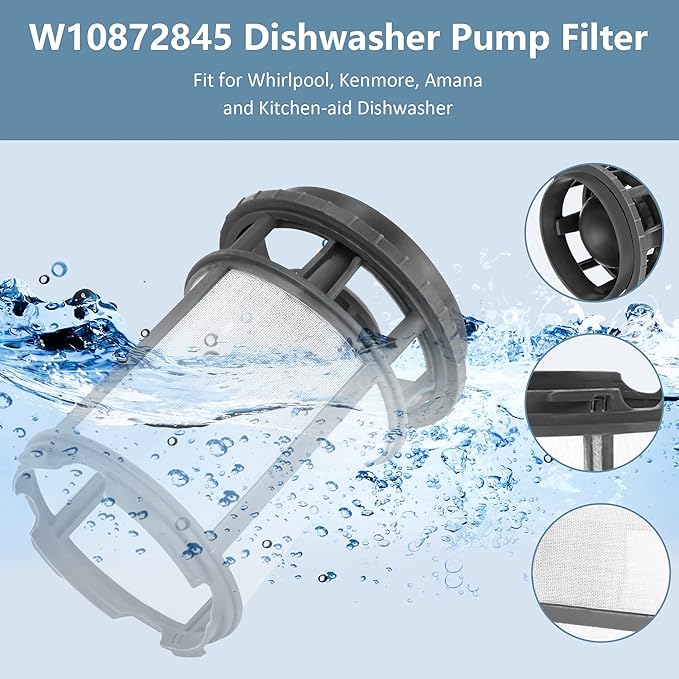 W10872845 Dishwasher Pump Filter Cup Replacement for Whirlpool Kenmore Amana Kitcheniad Dishwasher - Replace Part 8579307 W10142911 W10056425 W10056426 (Update Version)