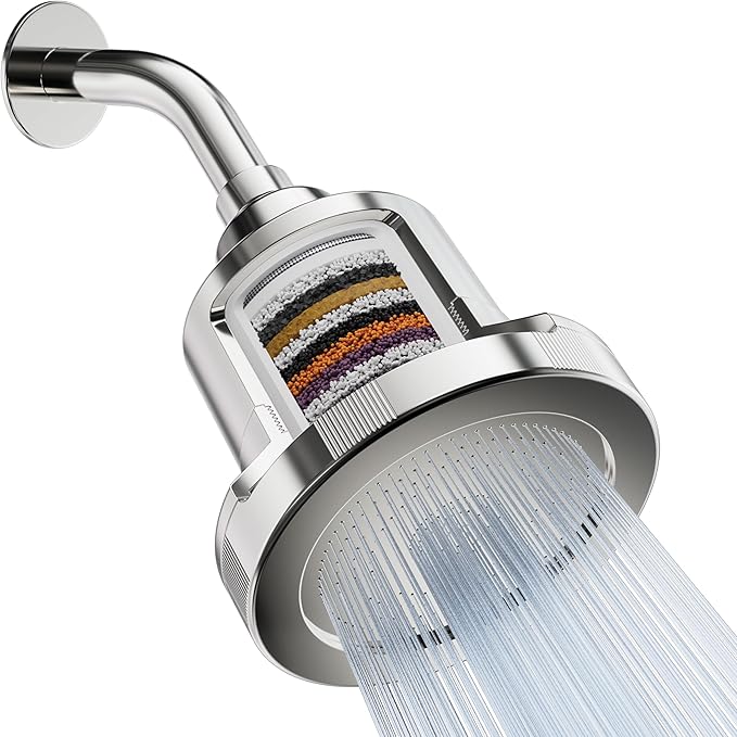 Mist Filtered Shower Head, Revitalizing 15 stage Shower Filter Combo, Improves The Condition of Your Skin & Hair, Shower Water Softener with High Output, Chrome - Shower filter for Hard Water