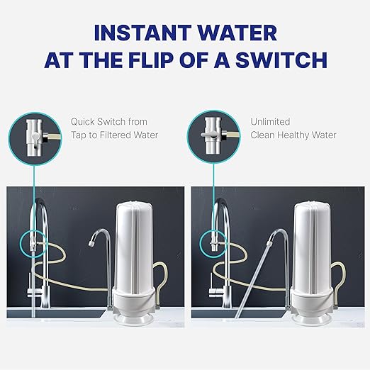 NU Aqua Countertop Water Filter System - 1 Stage w/Chrome Faucet - Over The Counter Top Drinking Water Purifier Filtration & Dispenser for Kitchen Sink - 120-Day Trial - Filtros de Agua para Tomar