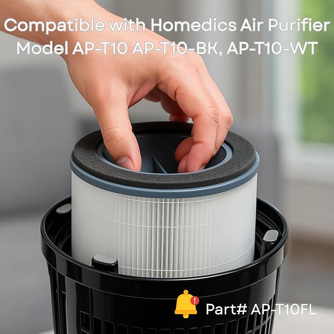 Nispira AP-T10 AP-T10FL 3-In-1 Activated Carbon True HEPA Filter Replacement For Homedics Air Purifier AP-T10-BK AP-T10-WT | Removes Smoke, Chemical VOCs, Odor, Pet Dander | 1 Pack