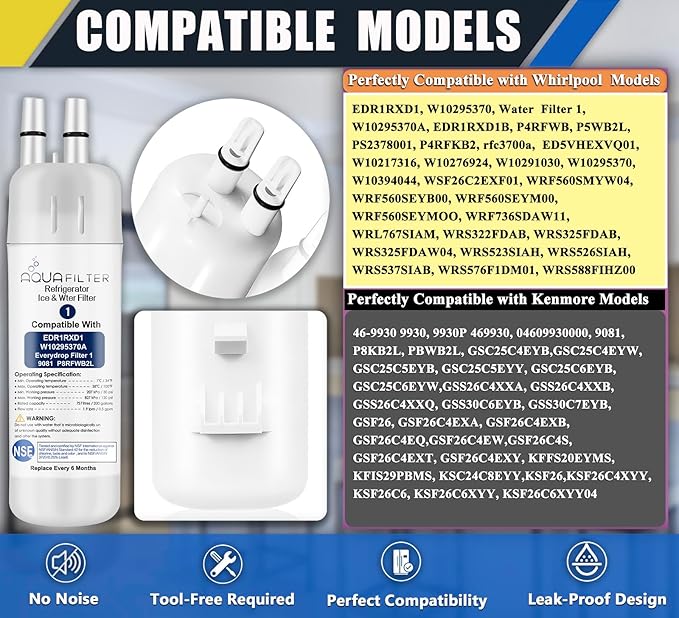 FILTER1 W10295370 A Refrigerator Water Filter Replacement Compatible for EDR1RXD 1 WATER FILTER W10295370 A Refrigerator Models (4-PACK)