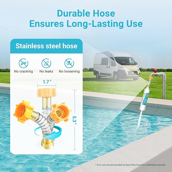 AQUA CREST X-Large RV Water Filter, Garden Hose End Pre Filter for Pool, Hot Tub, Spa, Reduces Chlorine, Heavy Metals and Odor, with Hose Protector, Up to 8,000 Gallons