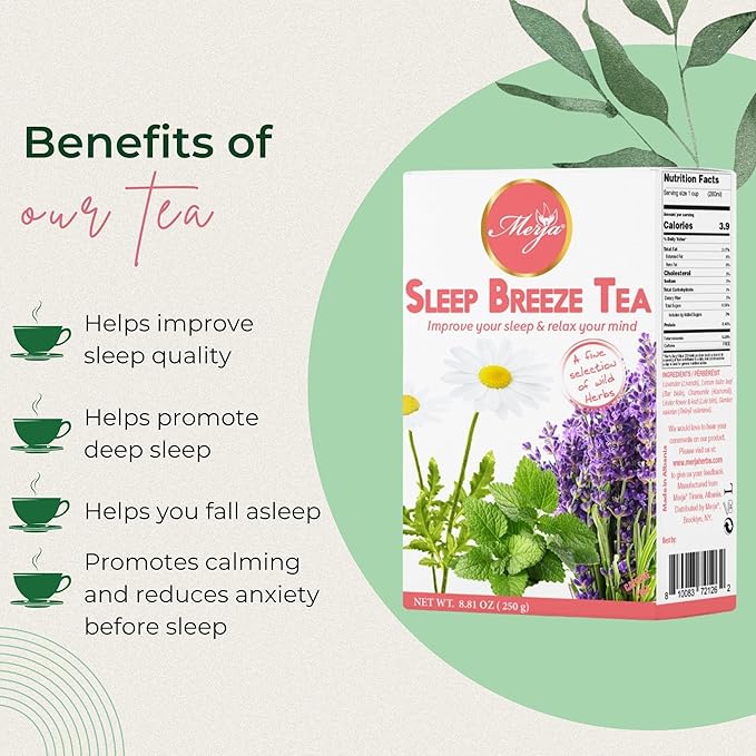 Merja Herbs Sleep Breeze Tea [250g] Caffeine Free for Sleep & Memory Boost | Loose Mediterranean Supports Stress Relief Tea | Herbal Teas & Beverages