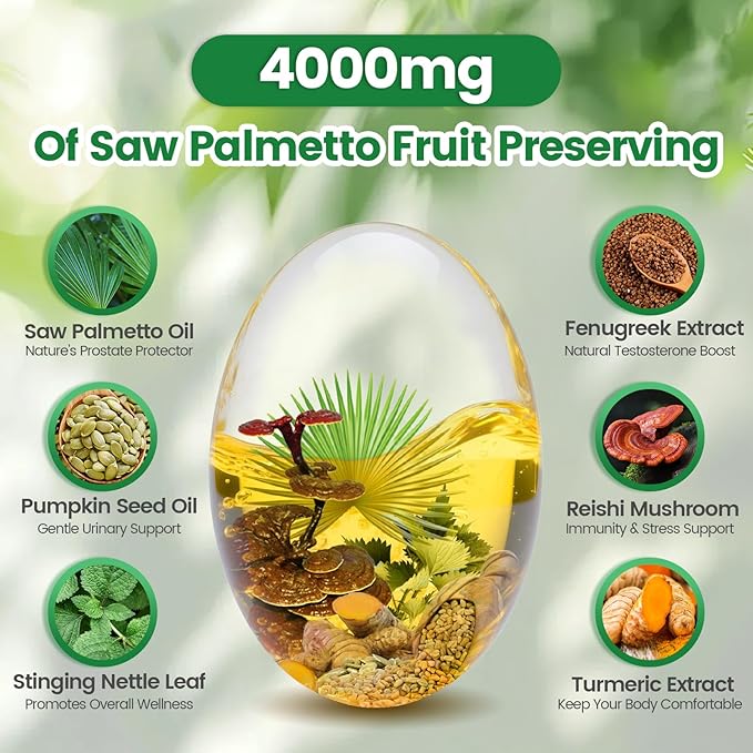 Saw Palmetto Capsules Extract 8 in 1, Pumpkin Seed Oil - Supports Prostate Health, Relieves Urination Issues, Supports Hair Growth, DHT Blocker 240 Softgels