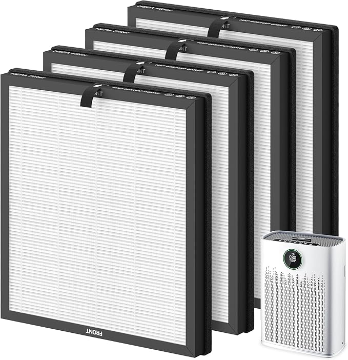 4 Pack HAP603 Replacement Filter Compatible with ECOSELF HAP603 Air Purifier, # RFHAP603, White