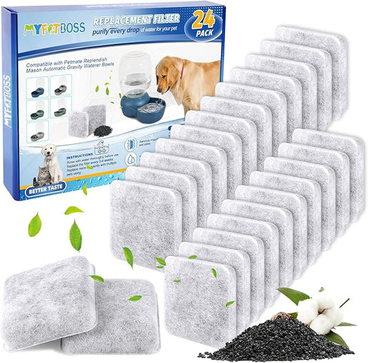 24 Pack Dog Water Fountain Filters, Pet Water Filter Replacement Compatible with Petmate Replendish Mason Pet Water Fountains, Car Drinking Filter for Gravity Waterer Bowls Dispenser