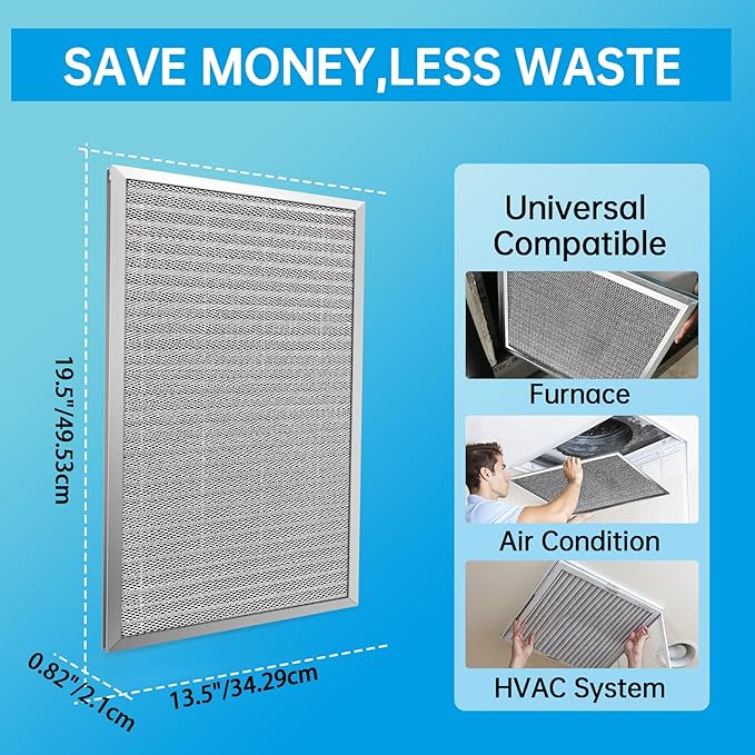 UBeesize 14x20x1 Reusable Electrostatic Air Filter HVAC AC Furnace Filter,MERV 8, Washable, Lasts a Lifetime,Permanent Air Filter,Breathe Fresher,Home And Office(Actual Size:13.5x19.5x0.82 Inch)