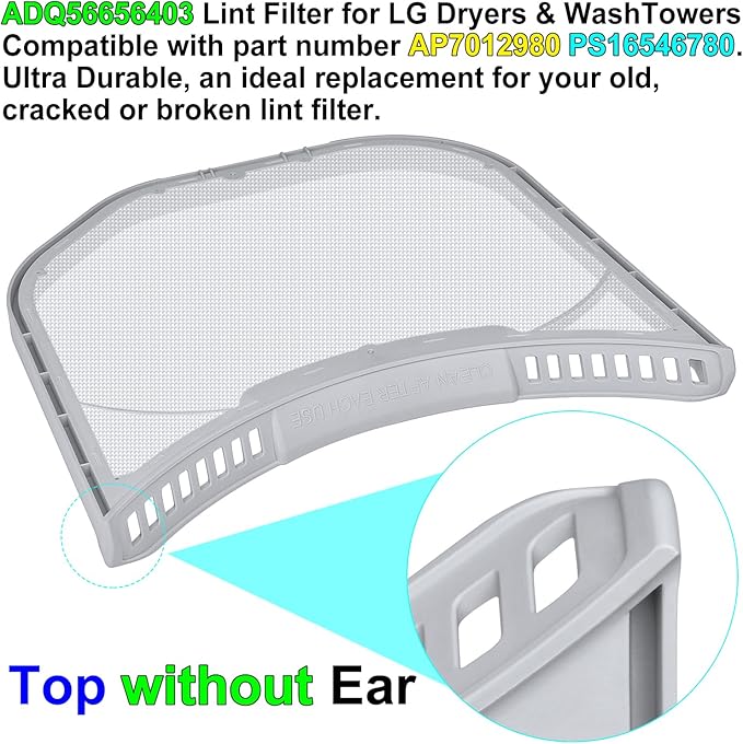 ADQ56656403 Lint Filter Replacement for LG Dryers and WashTowers, Rim without Felt Seal, Ultra Durable Lint Screen Trap with Dryer Vent Lint Brush