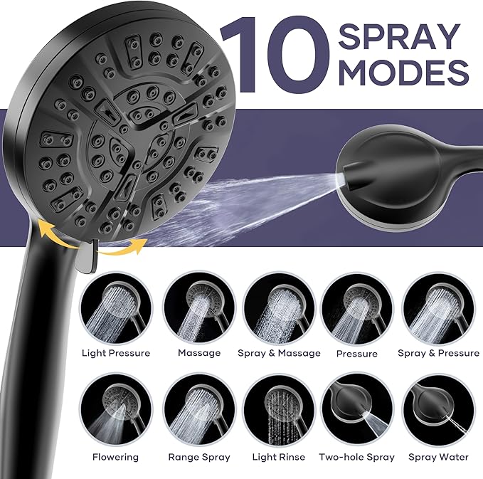Filtered Shower Head with Handheld Spray Combo,High Pressure Rain Shower Heads,Double Dual Shower Head 10 Spray Modes,Detachable Showerhead 78 Inch Hose,Black