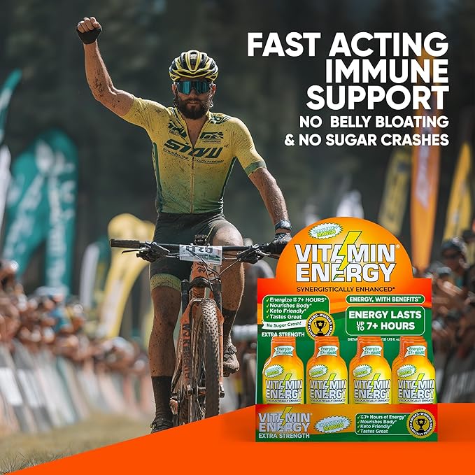 Vitamin Energy Immune+ Extra Strength Energy Shot Mango 24 Pack, 260mg Natural Caffeine, B-Vitamins, Citicoline, Green Tea, Immunity & Focus Support, Zero Sugar, Gluten-Free 1.93 fl oz